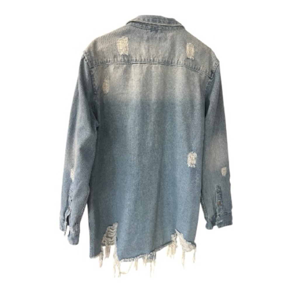 American Bazi Light Blue Distressed Denim Jacket Size 2X - Picture 5 of 10